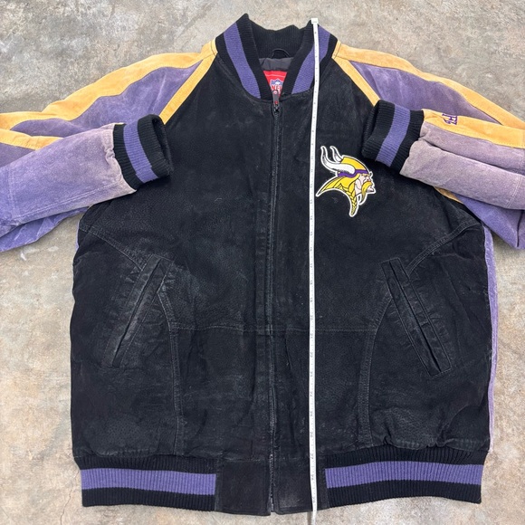 Vintage Minnesota Vikings NFL Suede Leather Varsity Jacket Purple Black Gold L - Picture 7 of 14